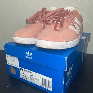 adidas Originals Gazelle Trainers - Ftwr White/Pink Glow/Gold Metallic -Size 6.5